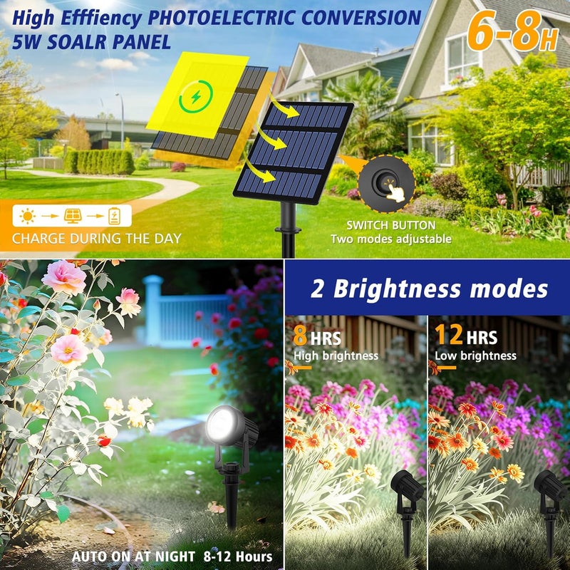 T-SUNUS Christmas Solar Garden Spotlight Outdoor 6-in-1 White Landscape Spot Lights IP65 Waterproof Separated Panel Dusk to Dawn 6000K Spotlights for Tree Yard Driveway Pathway Porch Walkway Halloween - Image 3